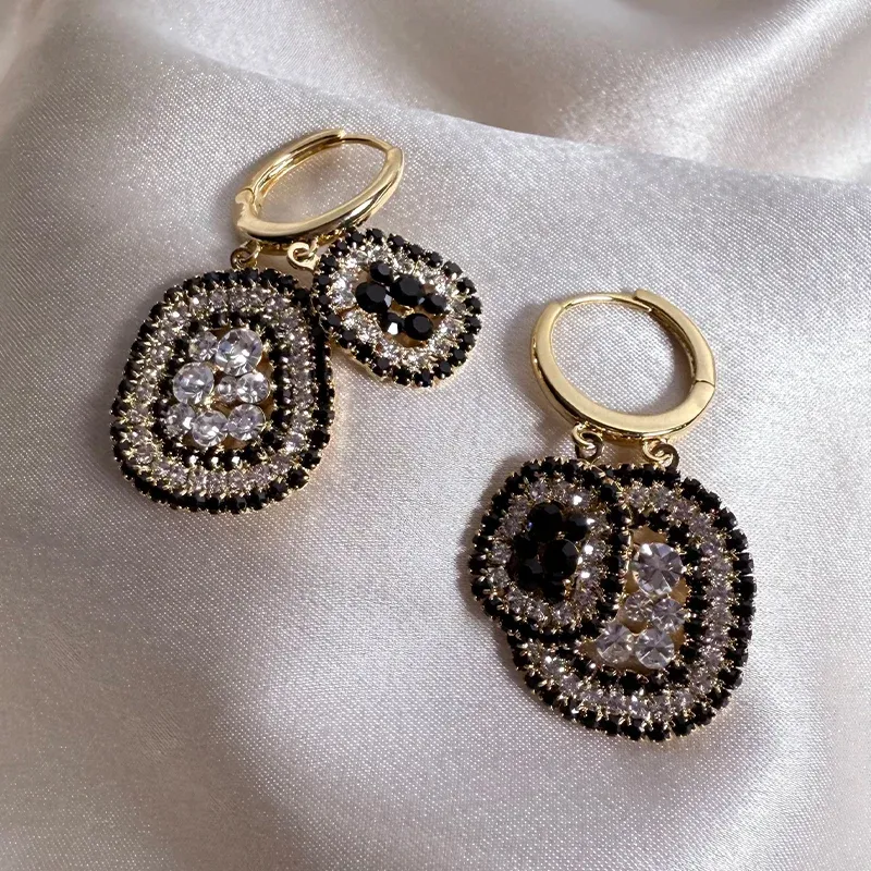Black & Clear Crystal Drop Huggie Earrings