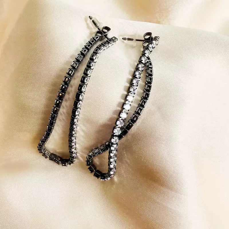 Black and Silver Rhinestone Stud Earrings