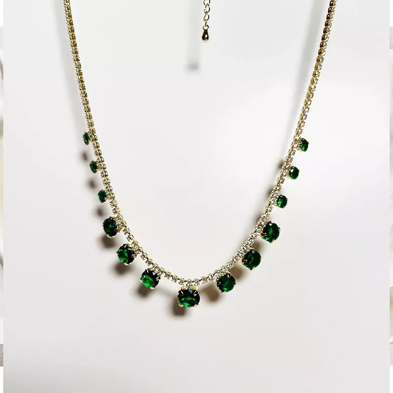 Emerald Tennis Necklace with Stone