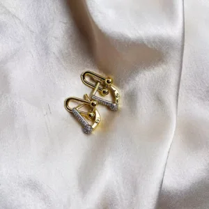 Gold Link Pave Earrings