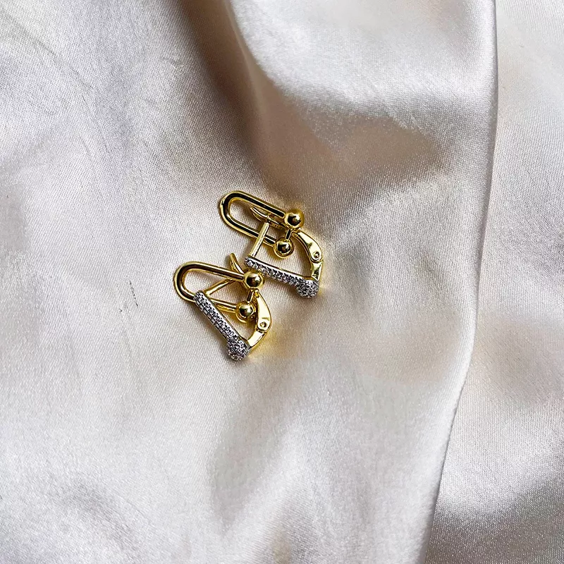Gold Link Pave Earrings