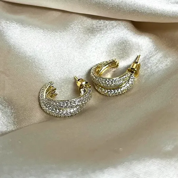 Gold Tone Crystal Half-Hoop Studs