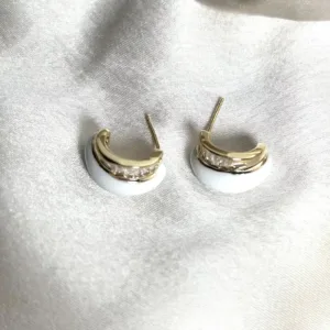 Gold & White Huggie Earrings