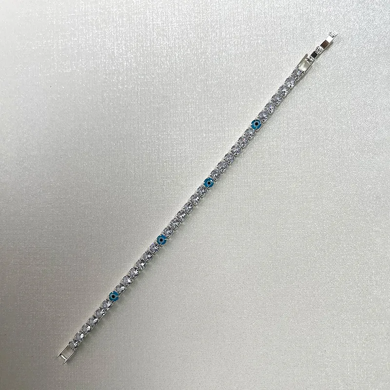 Icy Silver Tennis Nazar Bracelet