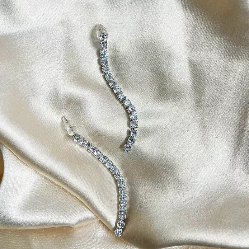 Silver Curve Crystal Stud Earrings