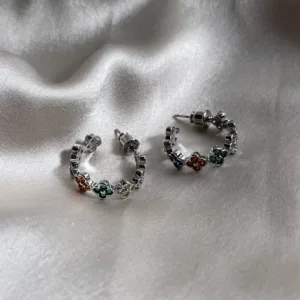 Silver Fleur Hoop Earrings