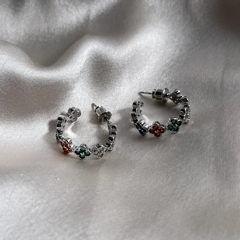 Silver Fleur Hoop Earrings