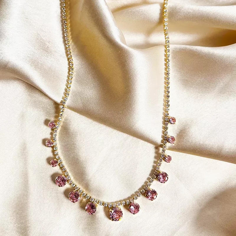 Tennis Necklace with stone, Blush